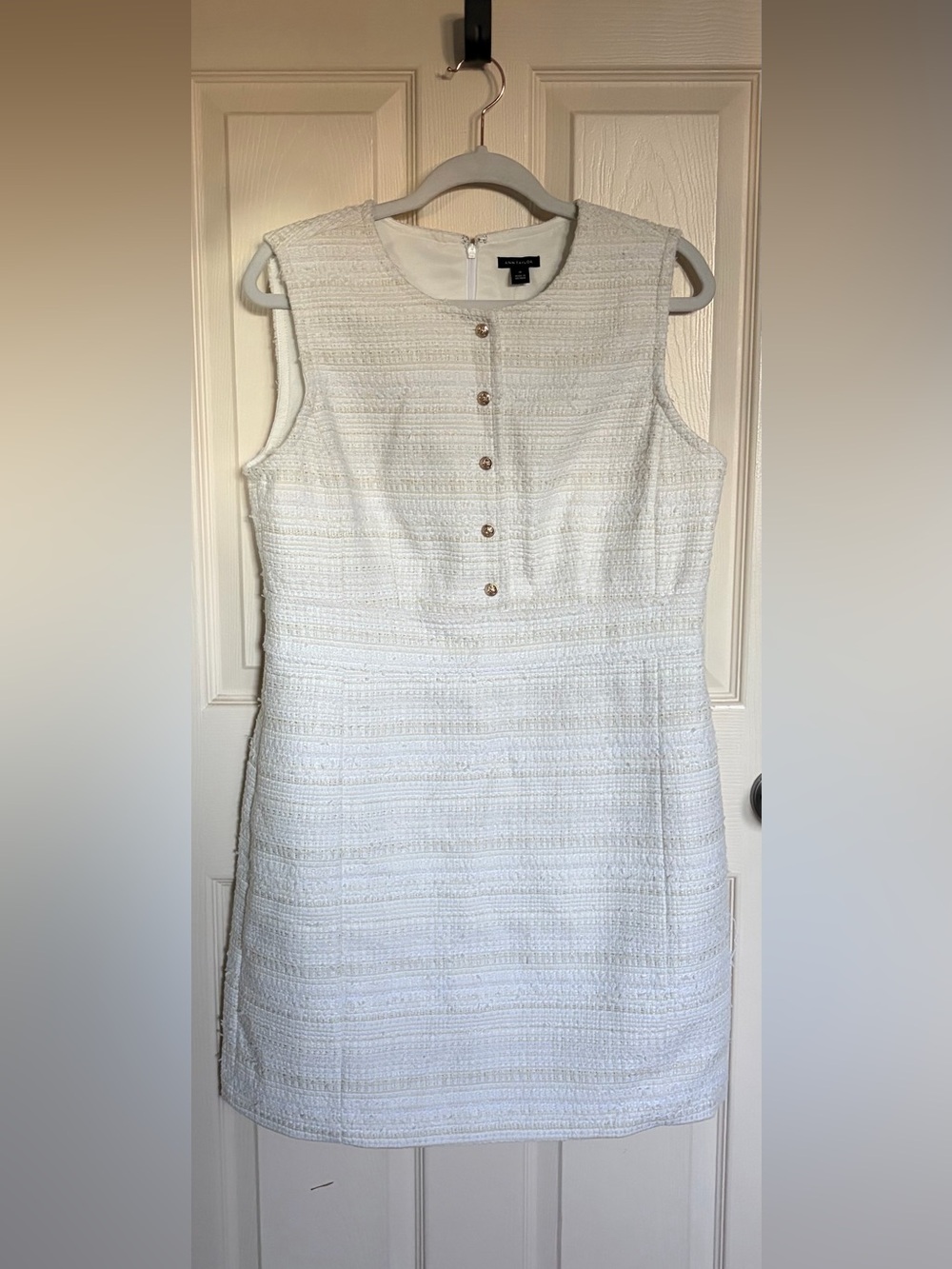 Banana Republic Cream Tweed Sleeveless Shift Dress with Front Buttons